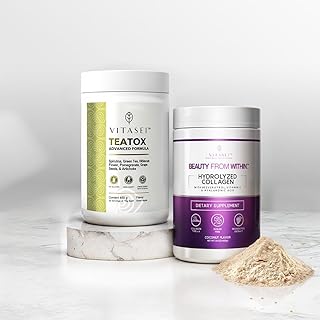 VITASEI Coconut Collagen & Teatox Detox Bundle – Hydrolyzed Collagen Peptides Powder & Cleanse Support Powder for Hair, Sk...