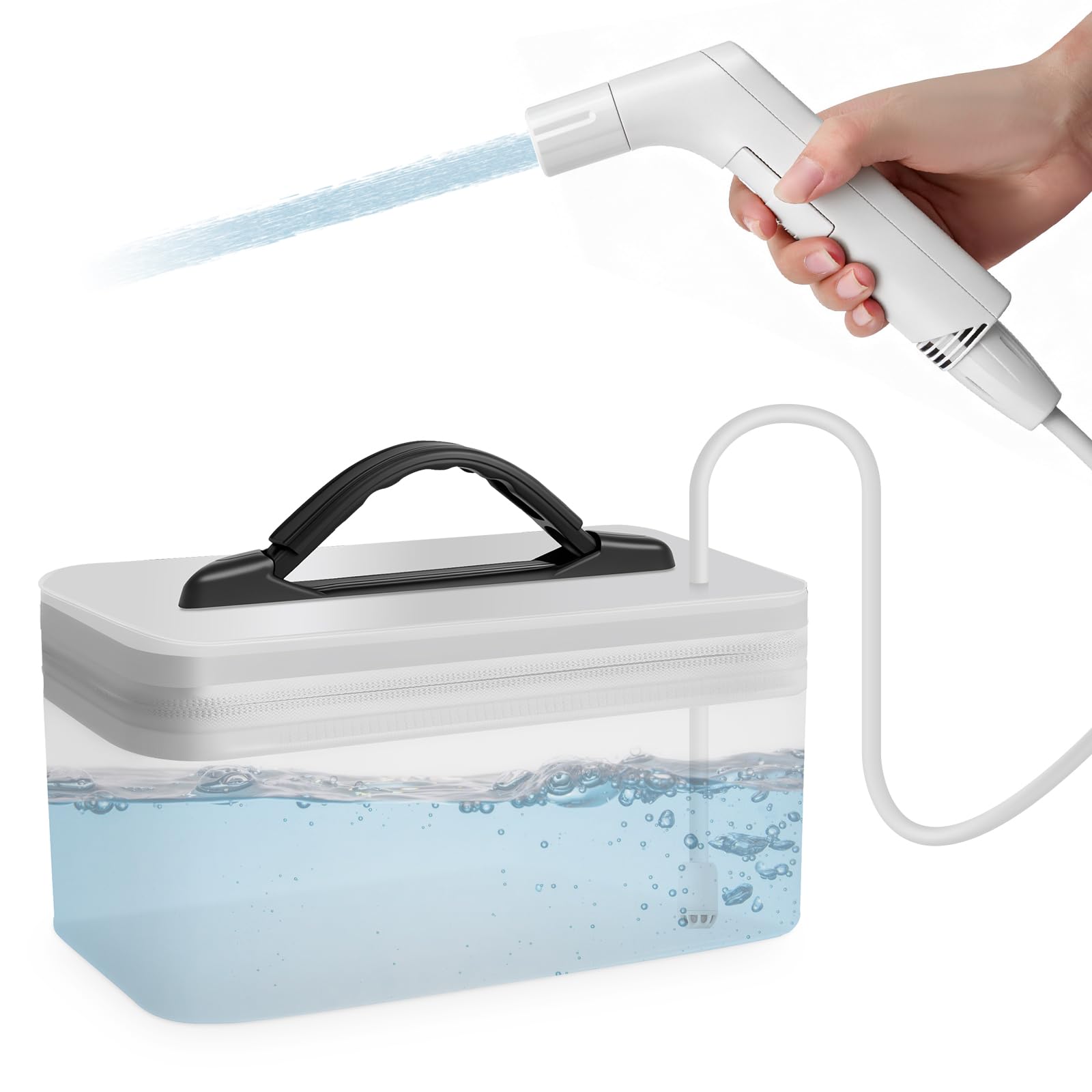 Bidet Elettrico da Viaggio 2.3L, Bidet Elettrico Mobile e Portatile con Tubo da 1.2M, Portatile per Toilette, Campeggio, Uso all'Aperto, Doccia Musulmana, Flacone Perineo a 2 Modalità, Bianco