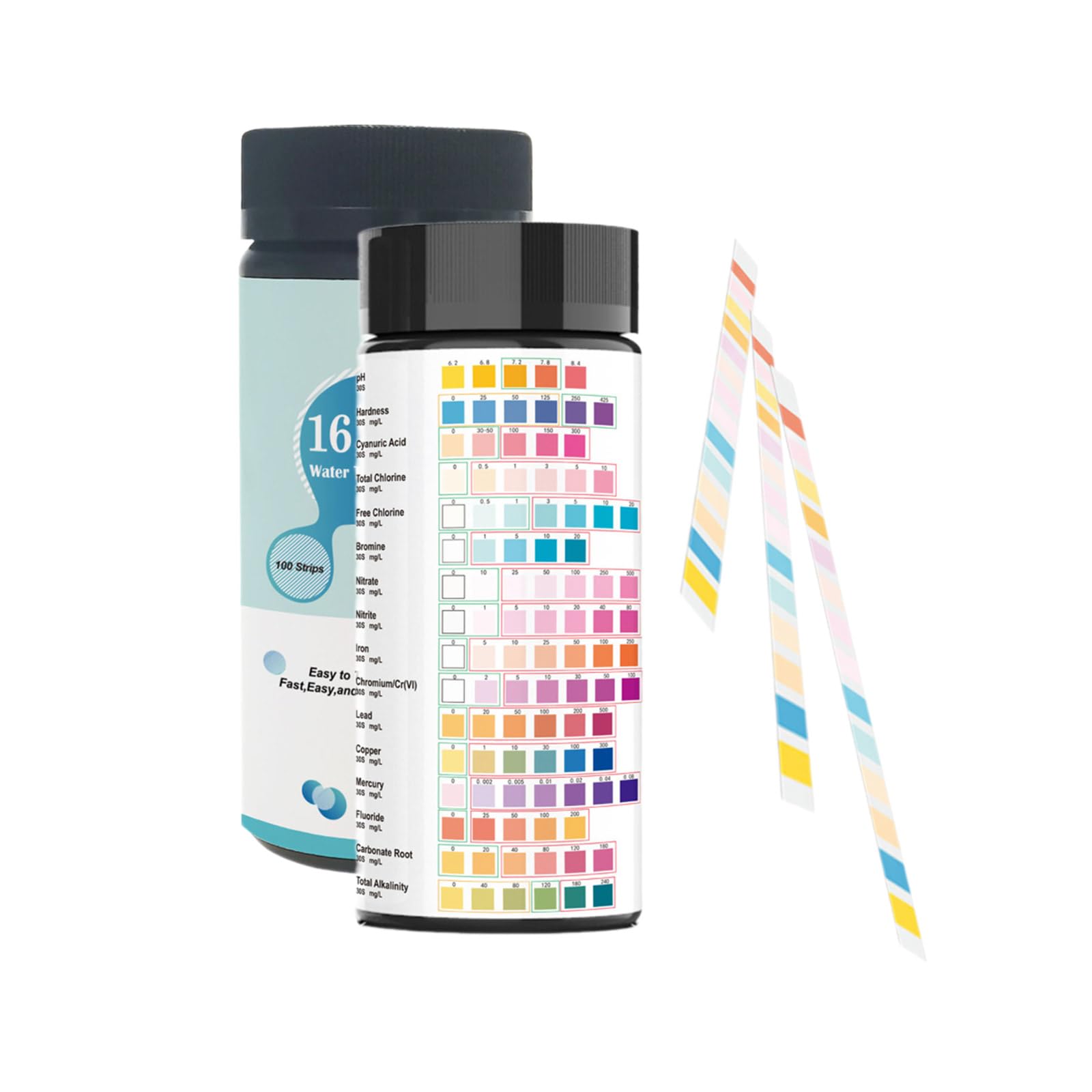 NGCG 100Pcs Testing Strips for Iron Mecury Detection 16 in 1 Water Tester Water Quality Testing Pool Water Test Strips