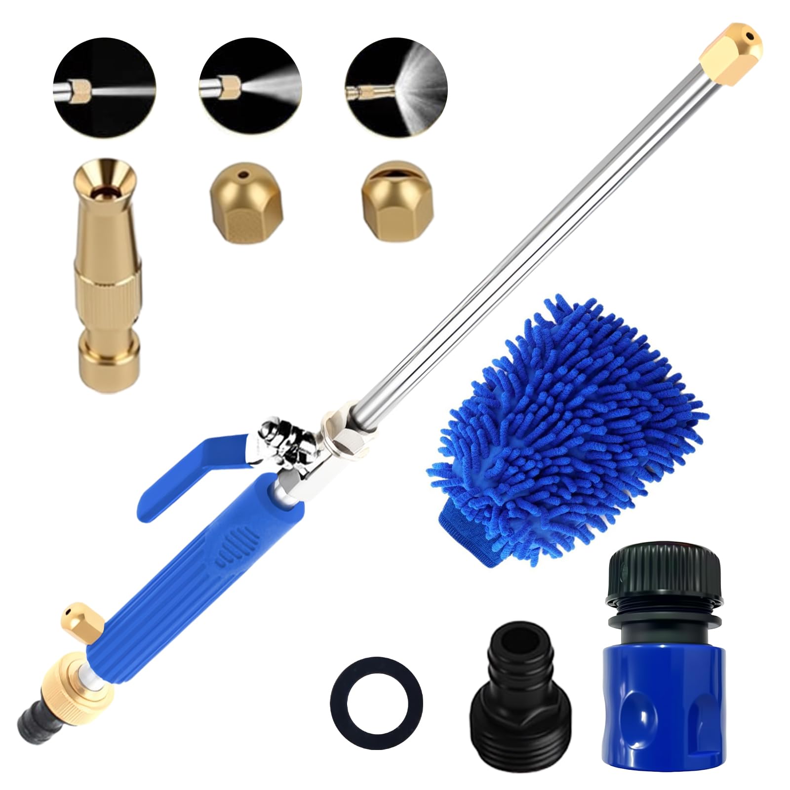 Pressure Washer, Hillylolly Lancia Acqua ad Alta Pressione Lavaggio, Pistola ad Acqua ad Alta Pressione, Getto d Acqua per Pulizia, Pulitore, Bacchetta Idropulitrice, per Tubo Acqua (Blu 3)