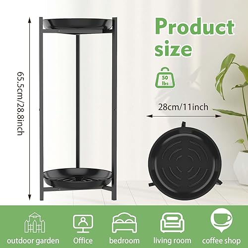 Miniatura 2 de Soporte de metal para plantas de 2 niveles para interiores, estante alto redondo de esquina negra para múltiples plantas al aire libre, soporte para