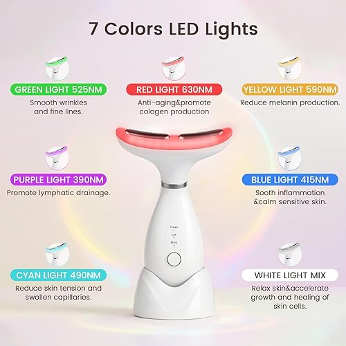 Facial and Neck Massager,7 Color LED Light Therapy for — top-down angle highlighting key features