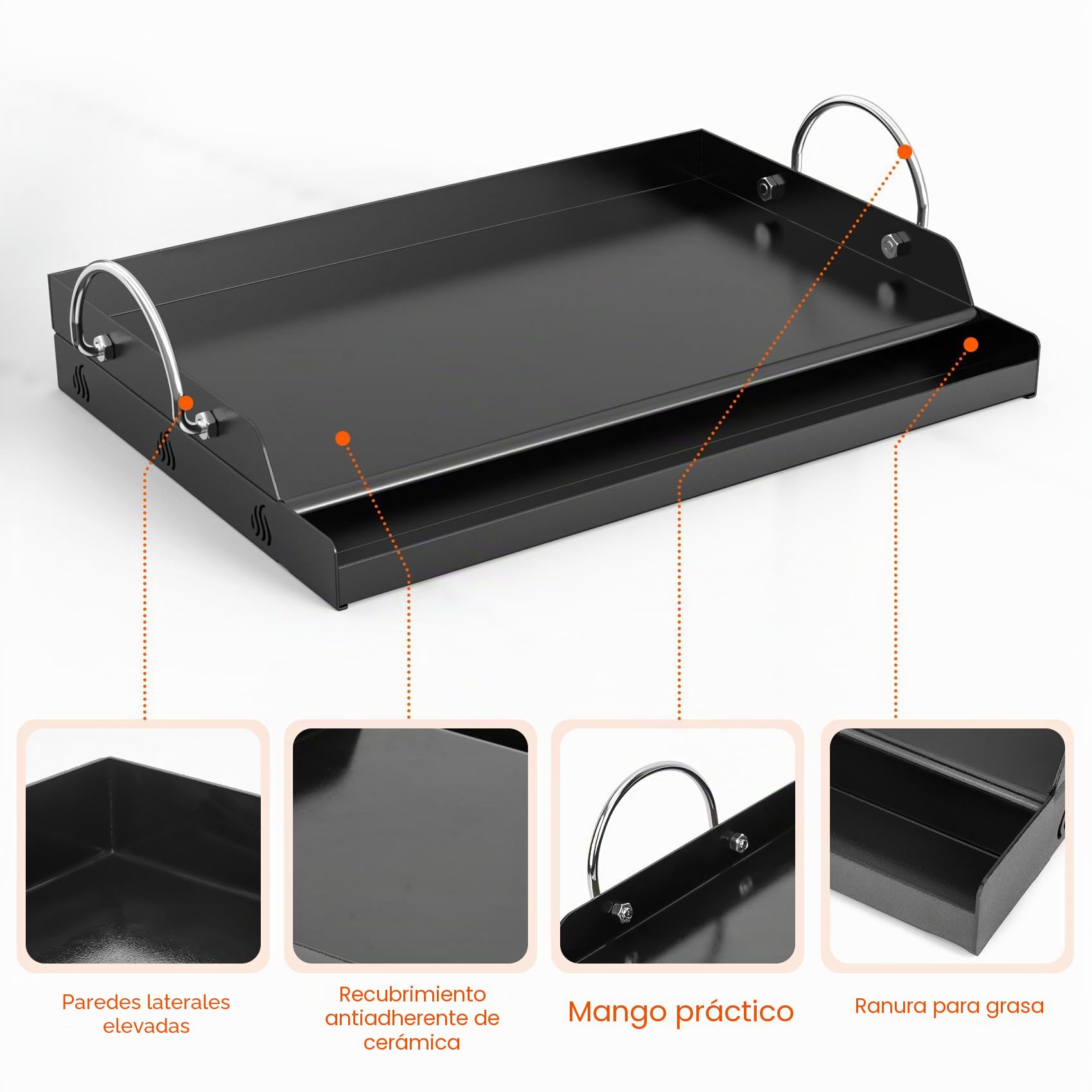 Onlyfire Plancha de Cerámica Antiadherente para Barbacoa de Carbón, Parrilla de Gas y Más, Parilla Universal, 45.6 × 32 × 7 cm