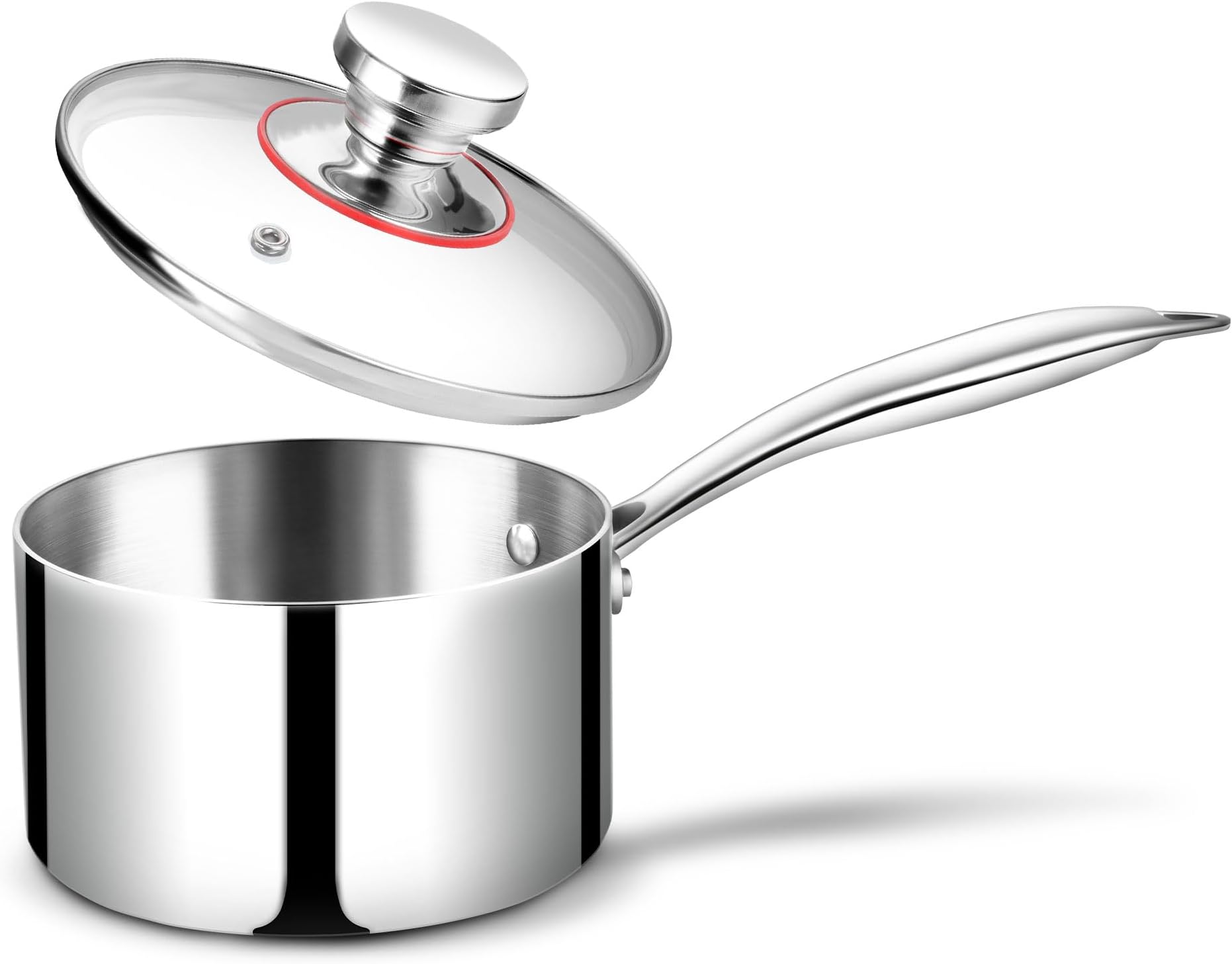 Joyfair 14cm Saucepan, 1 Litre Tri-Ply Stainless Steel Sauce Pan with Glass Lid, Small Milk Pan/Sauce Pot Cookware for Induction Gas Halogen Oven Electric Ceramic, Non Toxic & Easy to Clean, Silver