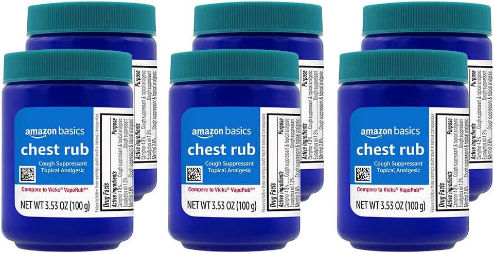 Amazon Basics Chest Rub Cough Suppressant and Topical Analgesic Ointment, 3.53 Ounce (Pack of 6)