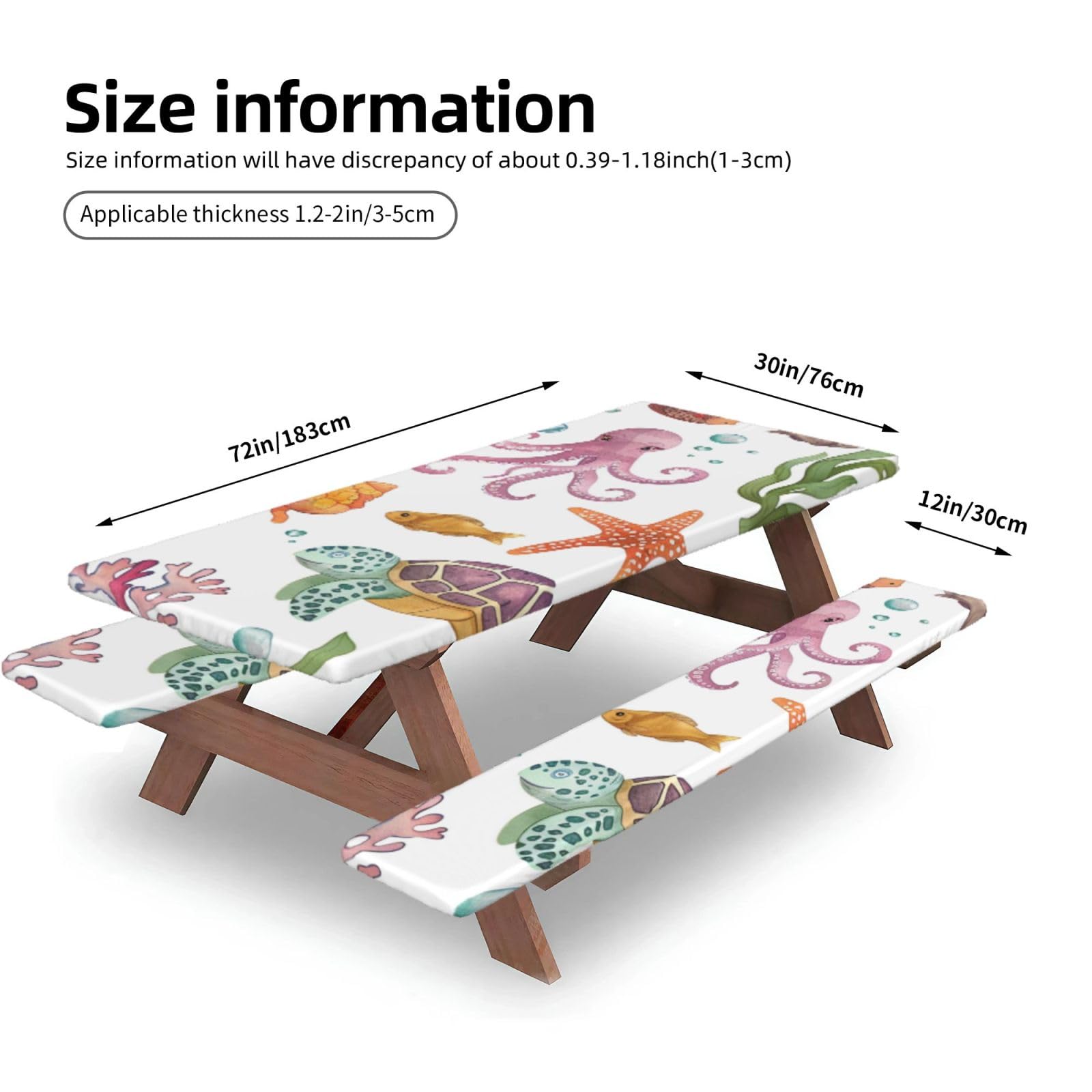 Nappe de pique-nique ajustée avec housses de banc, nappe élastique, imperméable, pour camping, extérieur, 183 cm