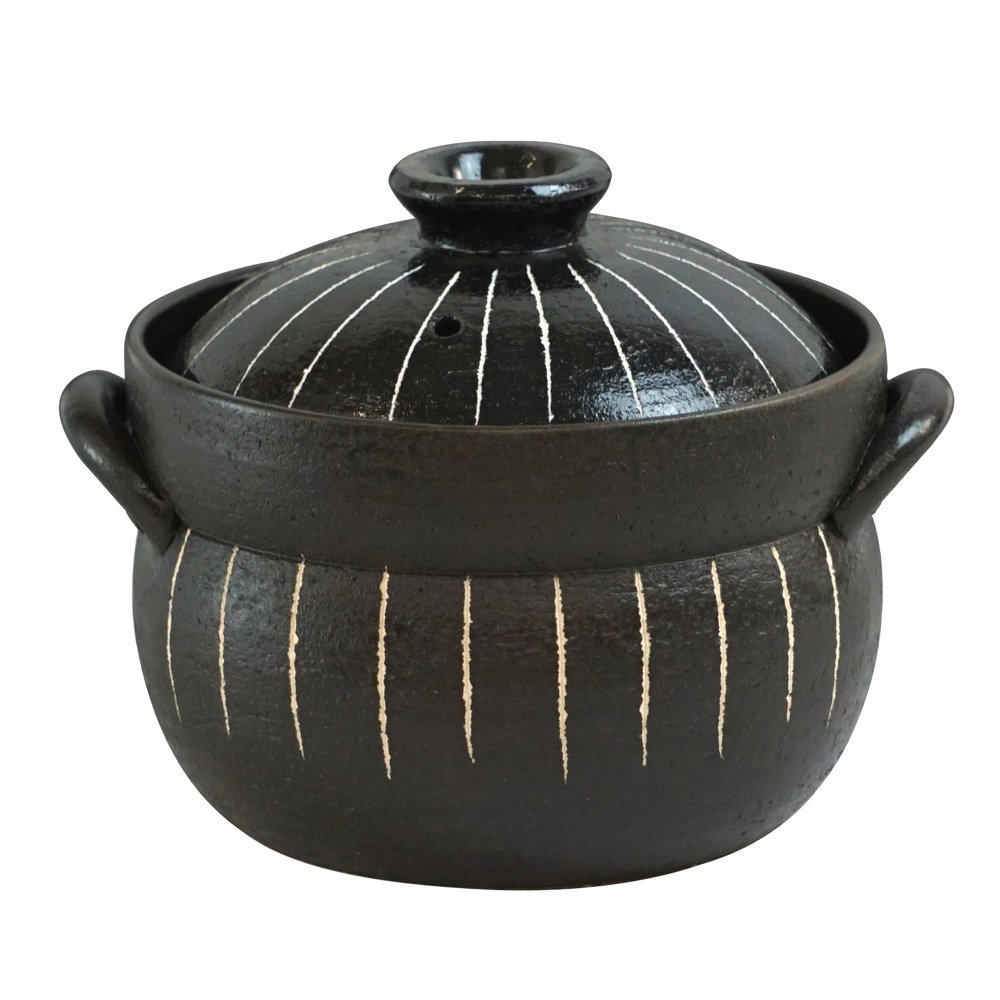 Amazon｜マルヨシ陶器 黒十草 炊飯鍋(4合炊) M0163｜ご飯鍋・文化鍋