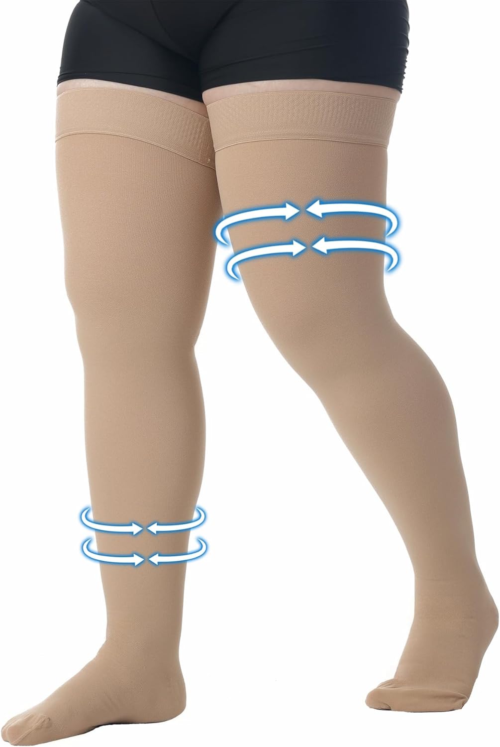 MGANG Plus Size 4XL Extra Wide Ankle and Silicone Band, 15-20 mmHg Compression Stockings for Men and Women, Closed Toe, Thigh High Compression Socks, Support for Varicose Veins, Edema, Travel, Flight