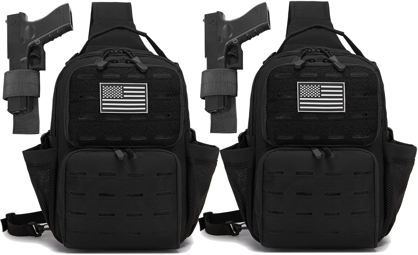ATBP Tactical Holster Sling Crossbody Backpack Range Shoulder Bag Water Bottle Radio Holder 6 Elastic Slots Laser Cut