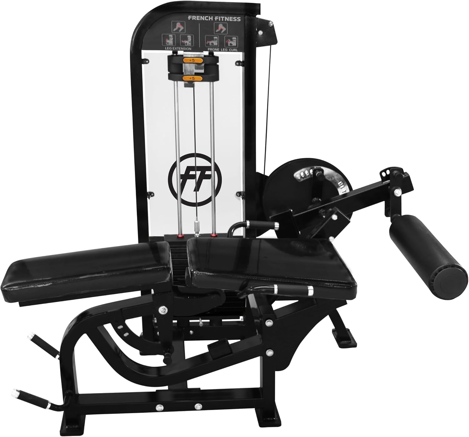French Fitness Tahoe Prone Leg Curl / Leg Extension Machine - Heavy-Duty, Space-Saving Design, Adjustable Backrest & Leg Roller, Smooth Nylon Cables (264 lbs Weight Stack)