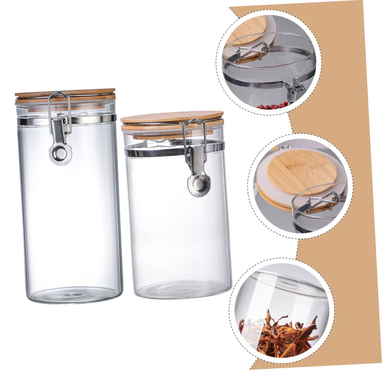 Alipis Luftdichte Vorratsgläser Holz 2 Stück aus Glas und Edelstahl | 1140 Ml und 1280ml, Durchsichtiges Design, für Lebensmittel und Mehl in Küche