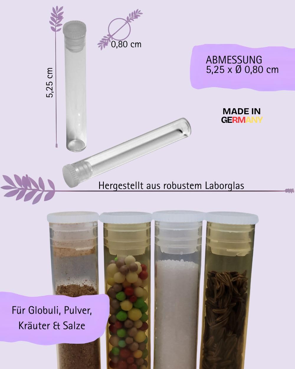 Globuli Röhrchen 100 Stck. klar, 5 x Ø8mm