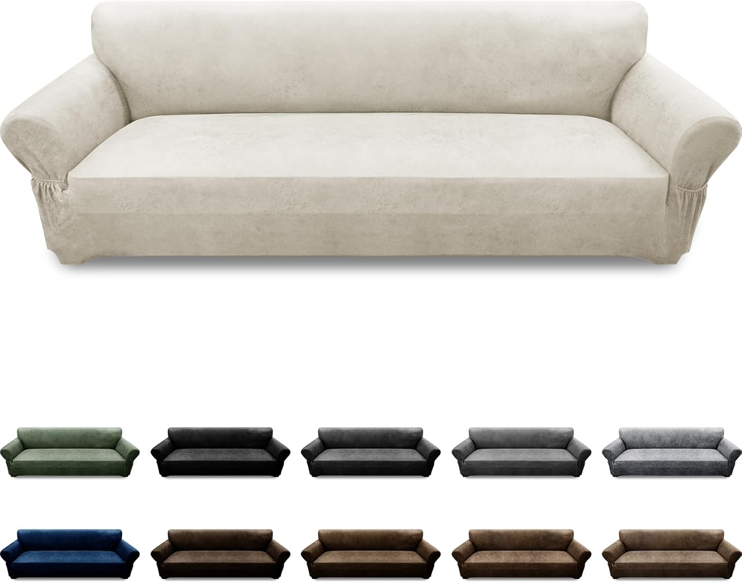 Oversized Sofa Slipcover Leather Look Couch Cover for 4 Seater Sofa 1-Piece Sofa Cover Stretch Furniture Protector with Elastic Bottom & Pockets(XL Sofa, Beige)