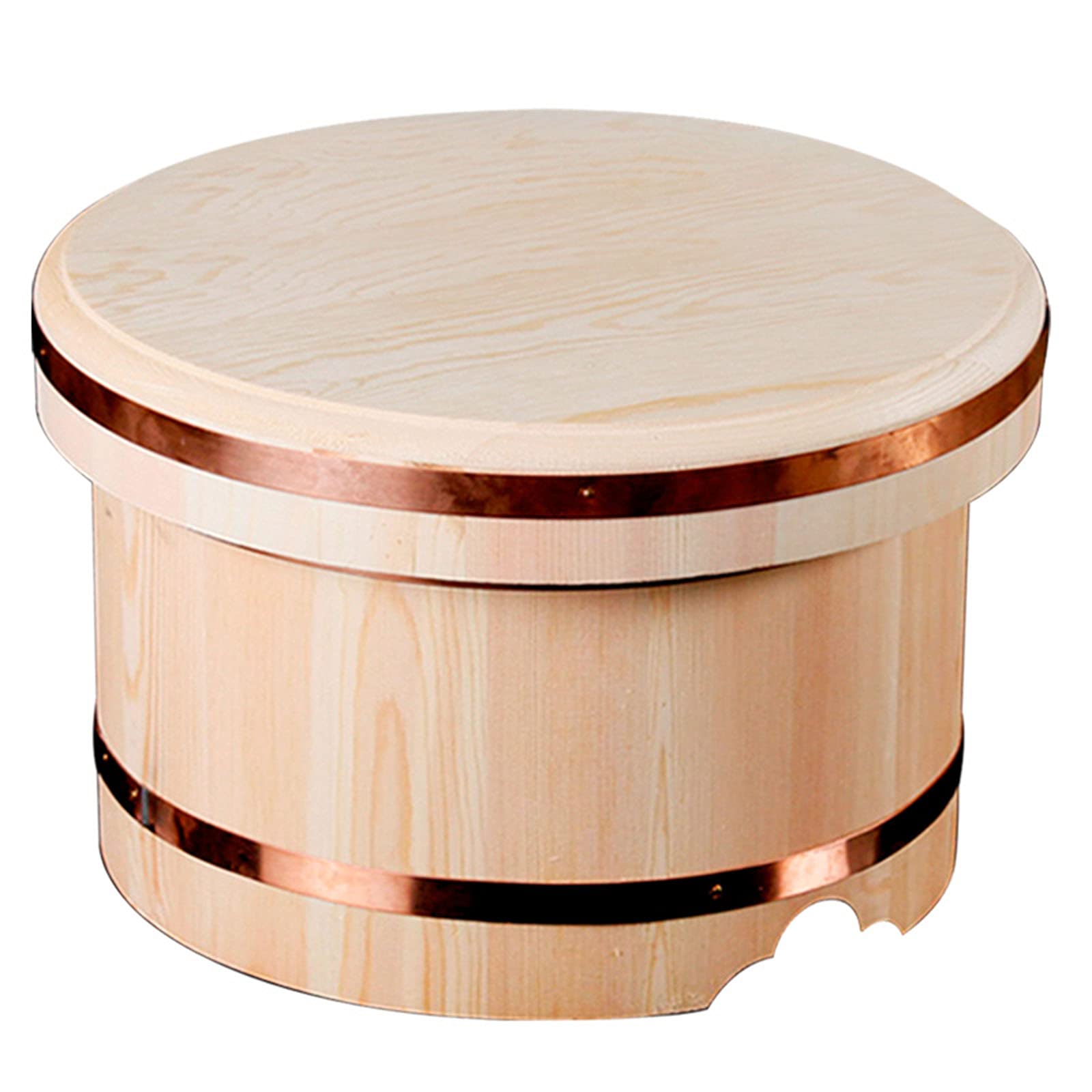 KELUNIS Wooden Hangiri Sushi Rice Mixing Tub with Lid, Japanese-Style Copper Edge Sushi Oke Sushi Rice Bowl for Restaurant Home Kitchen,31cm