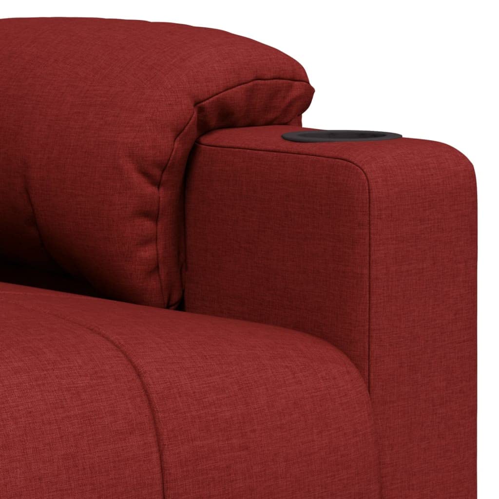 Fotel relaksacyjny z materiału w kolorze czerwonego wina z regulowanym oparciem i podnóżkiem, wyściełane siedzisko, rama drewniano-metalowa, ergonomiczny fotel do salonu, biura, czytania i