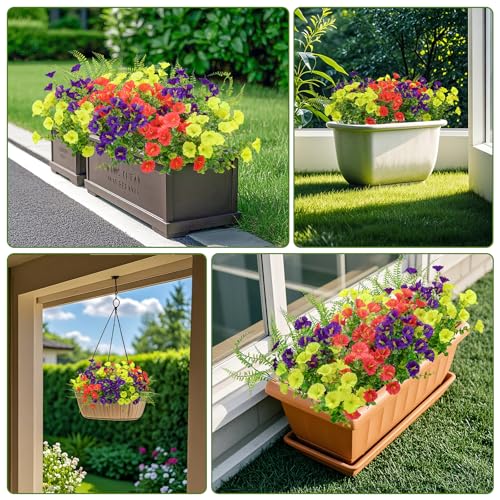 Artificial Flowers for Outdoor,12Bundles UV Resistant No Fade Silk Morning Glory, Realistic Fake Fern for Garden Patio Window Box image 8