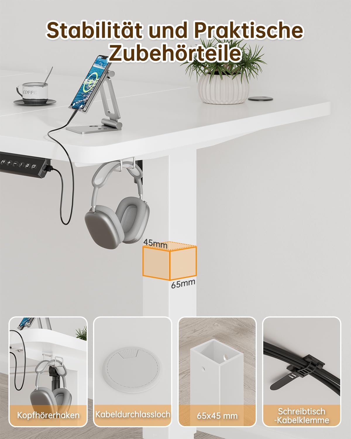 Jummico Höhenverstellbarer Elektrischer Schreibtisch 180 x 80 cm mit USB Ladeanschluss – Bild 6