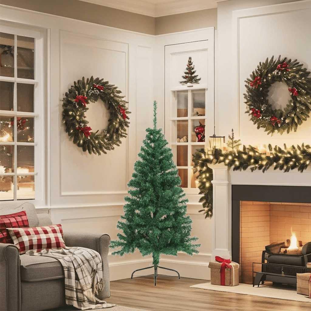 Medio Árbol De Navidad Artificial Verde 150 Cm con Soporte De Acero, Semicírculo para Colocar contra La Pared, 340 Puntas De PVC, Montaje Fácil, Reutilizable, Decoración Navidad