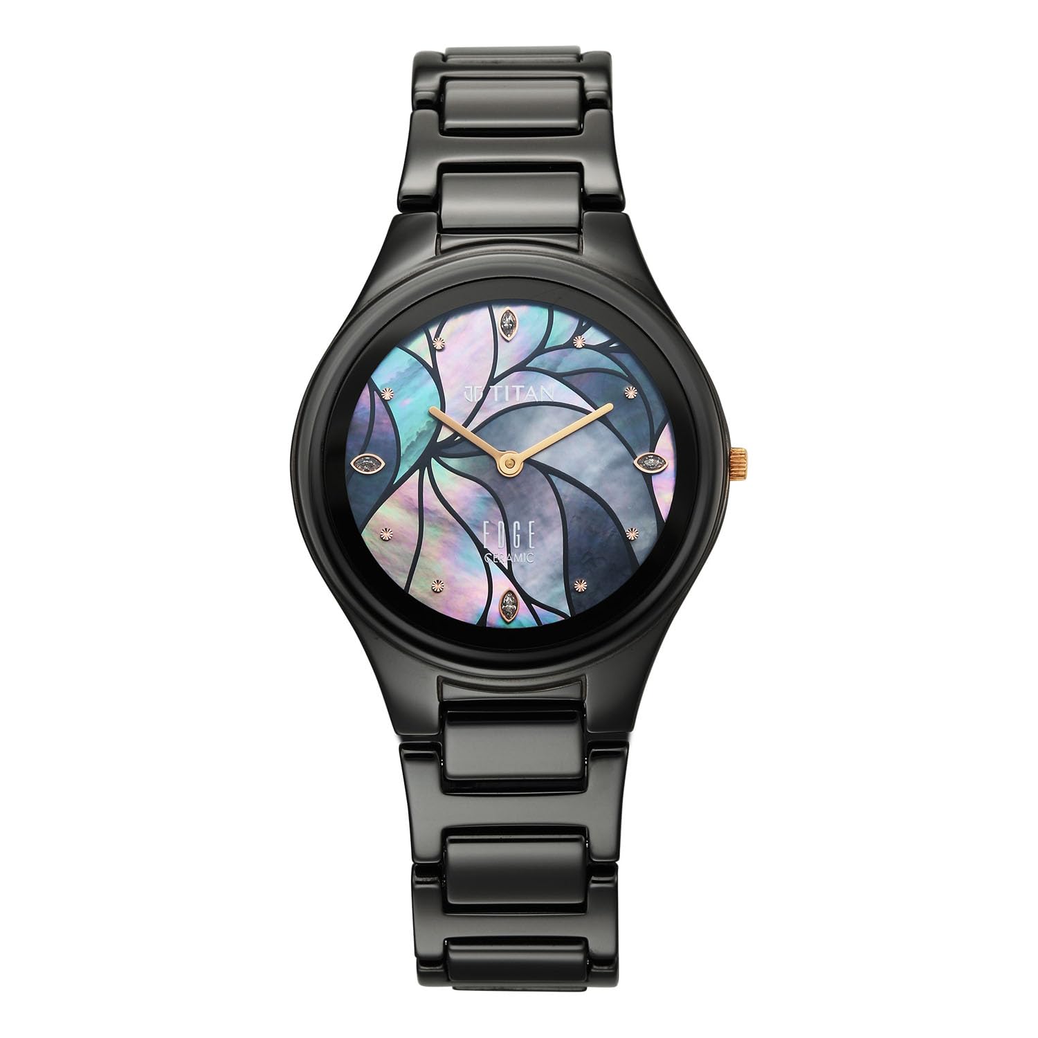 titan Edge Tessel Quartz Analog 2Hands Display Mother of Pearl Marquetry Studded Indices Dial Black Ceramic Strap Watch for Women - 2653KC17-picture-8