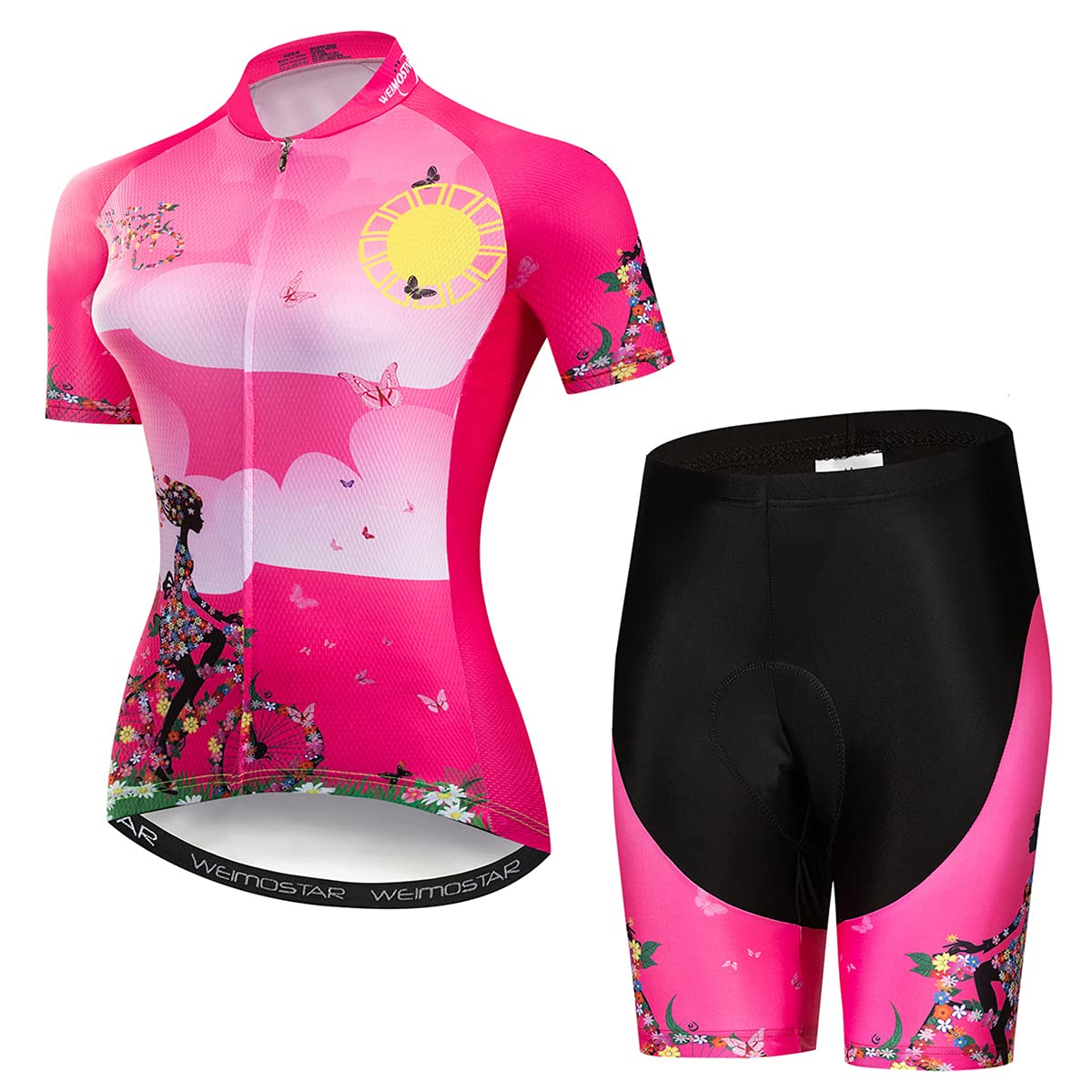Completo da ciclismo da donna, con pantaloncini, abbigliamento estivo per bici da strada