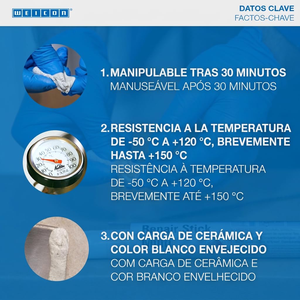 WEICON Masilla Reparadora Aqua | 115 g | De 2 componentes | Sistema de resina epoxi para aplicaciones bajo agua