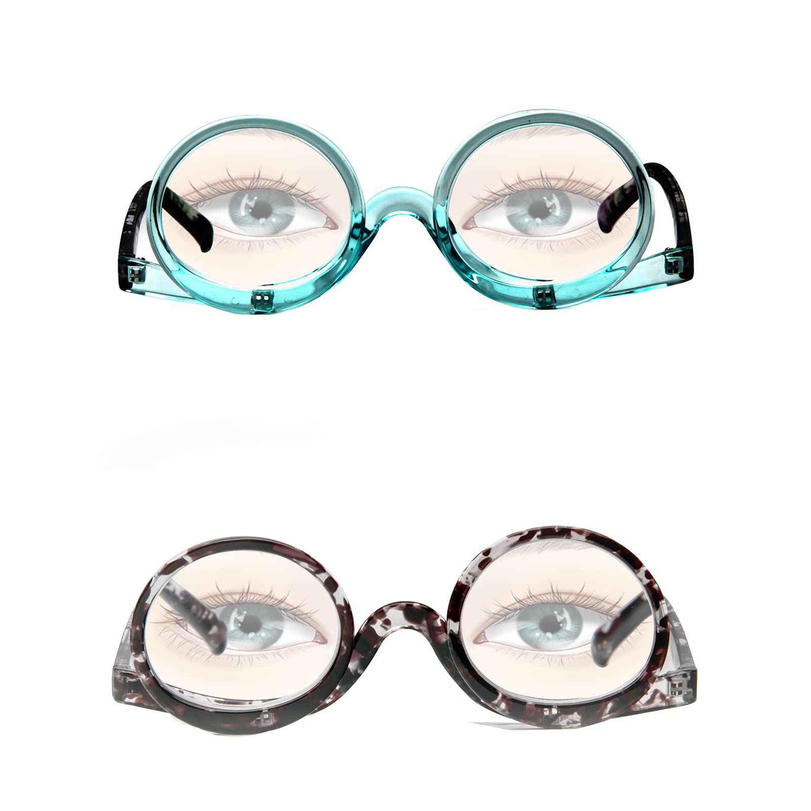 MMOWW 2 Pairs Makeup Readers Flip-top Rotating Fashion Reading Glasses for Women Dual Lens ?Black+Blue,1.5?