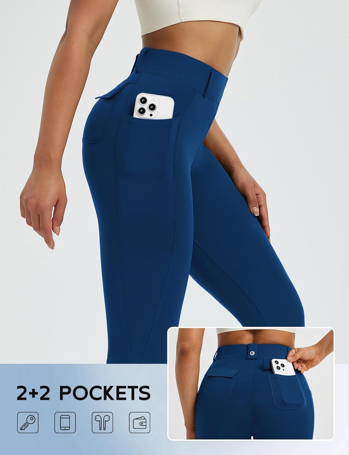 baleaf Women's Yoga Pants with 4 Cargo Pockets Scrunch Workout Flare Leggings High Waist Casual Gym Bell Bottom - Image 5