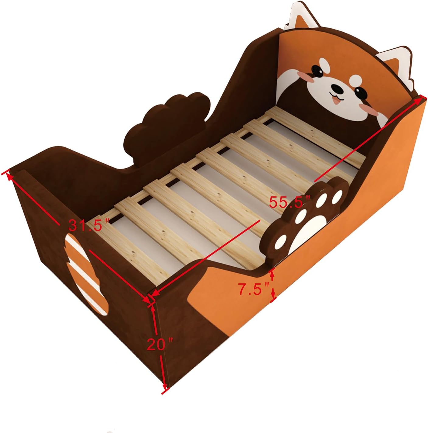 weeonekids Toddler Bed, Child Bed for Kids with Extra Safty Broad, Standard Crib Size AnimalToddler Bed, Certified Fabric Toddler Beds,Toddler Floor Beds (Redpanda)