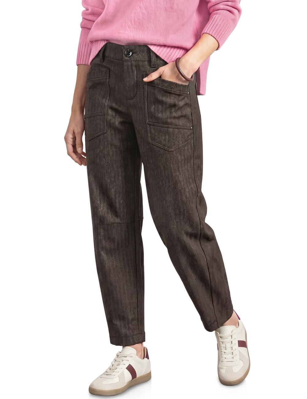Street One Damen High Waist Barrel Leg Hose mit Elastikbund 3819246
