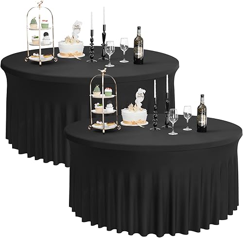 Miniatura 7 de Manteles redondos de elastano marfil de 120 pulgadas para mesa redonda de 60 pulgadas, manteles elásticos redondos ajustables, manteles sin arrugas