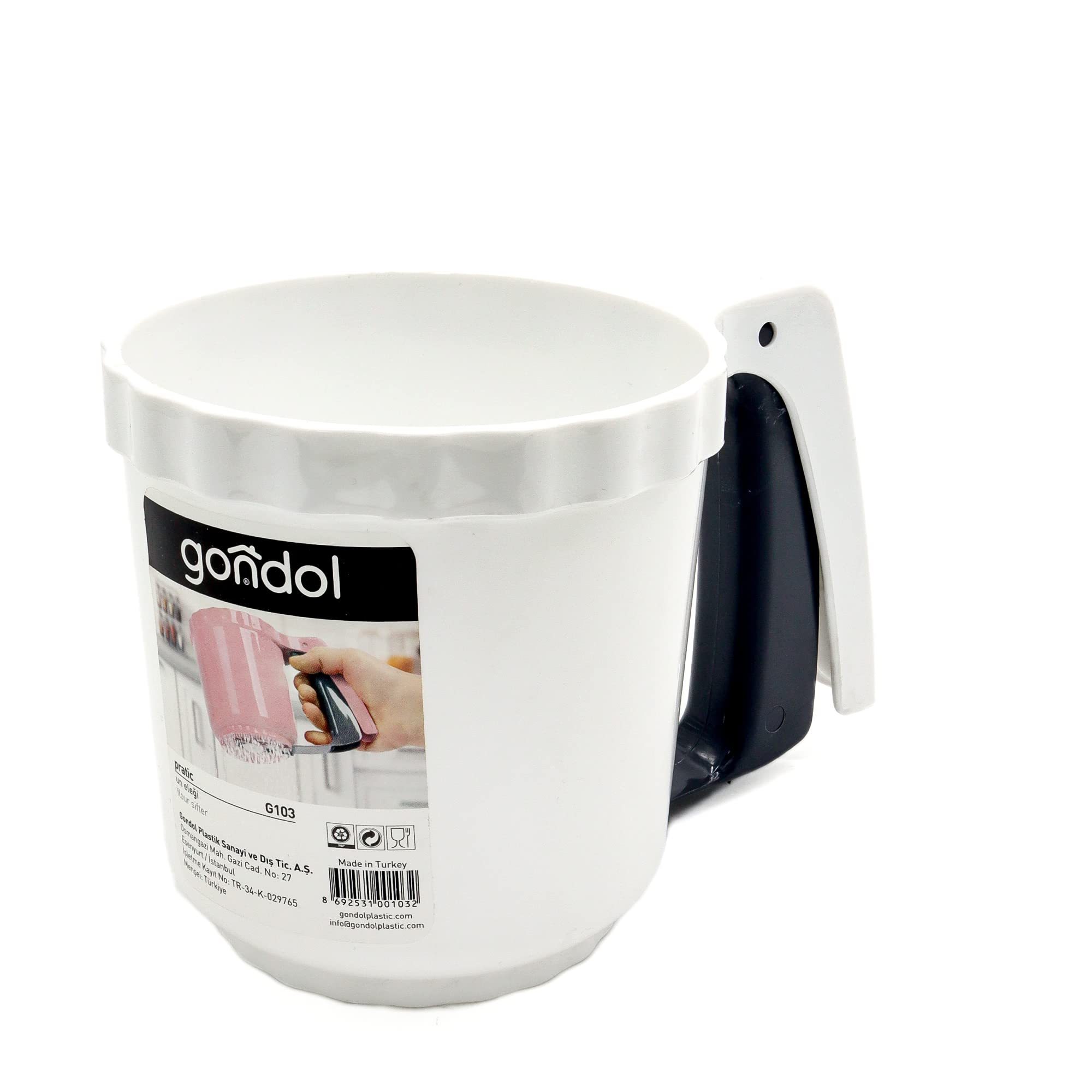 Gondol Polycarbonate Automatic Flour Sifter, White Color Plastic Flour Sifter Handheld Shaker Sugar Powder Kitchen Strainer Baking Tool for Home (11x15cm)