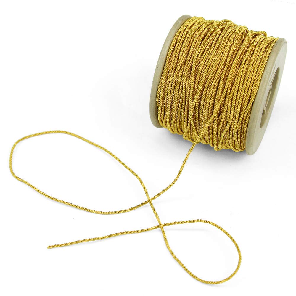 CONNERY Tiny Twisted Metal Cord, 2mm Width, Gold Color, Sold by the yard