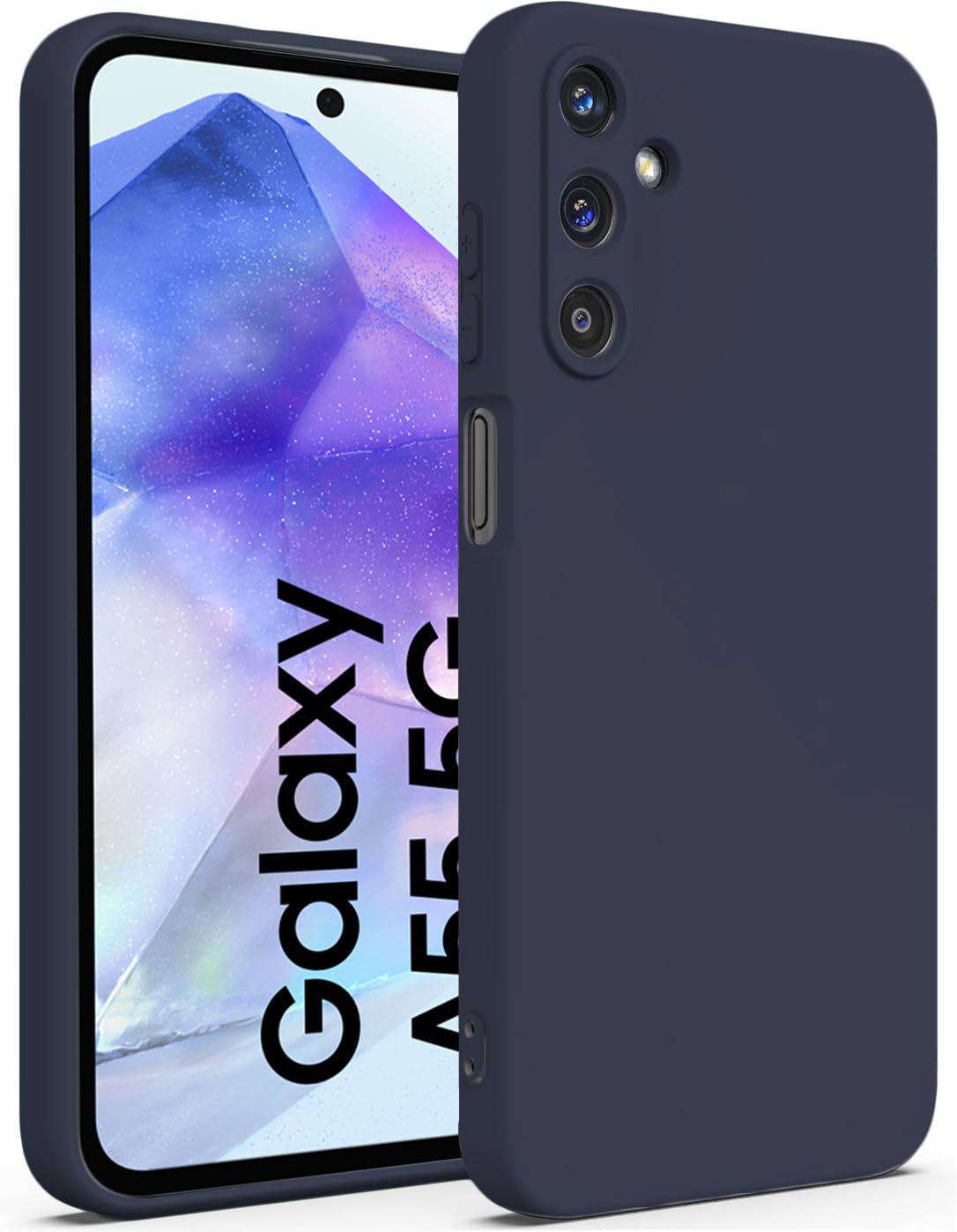 DIZORO Microfiber Candy Case Compatible for Samsung A55 Smooth Touch Cushion Liquid Soft Silicone Gel Rubber Phone Cases Non-Slip Full Body Protective Shockproof Back Cover (Navy Blue)