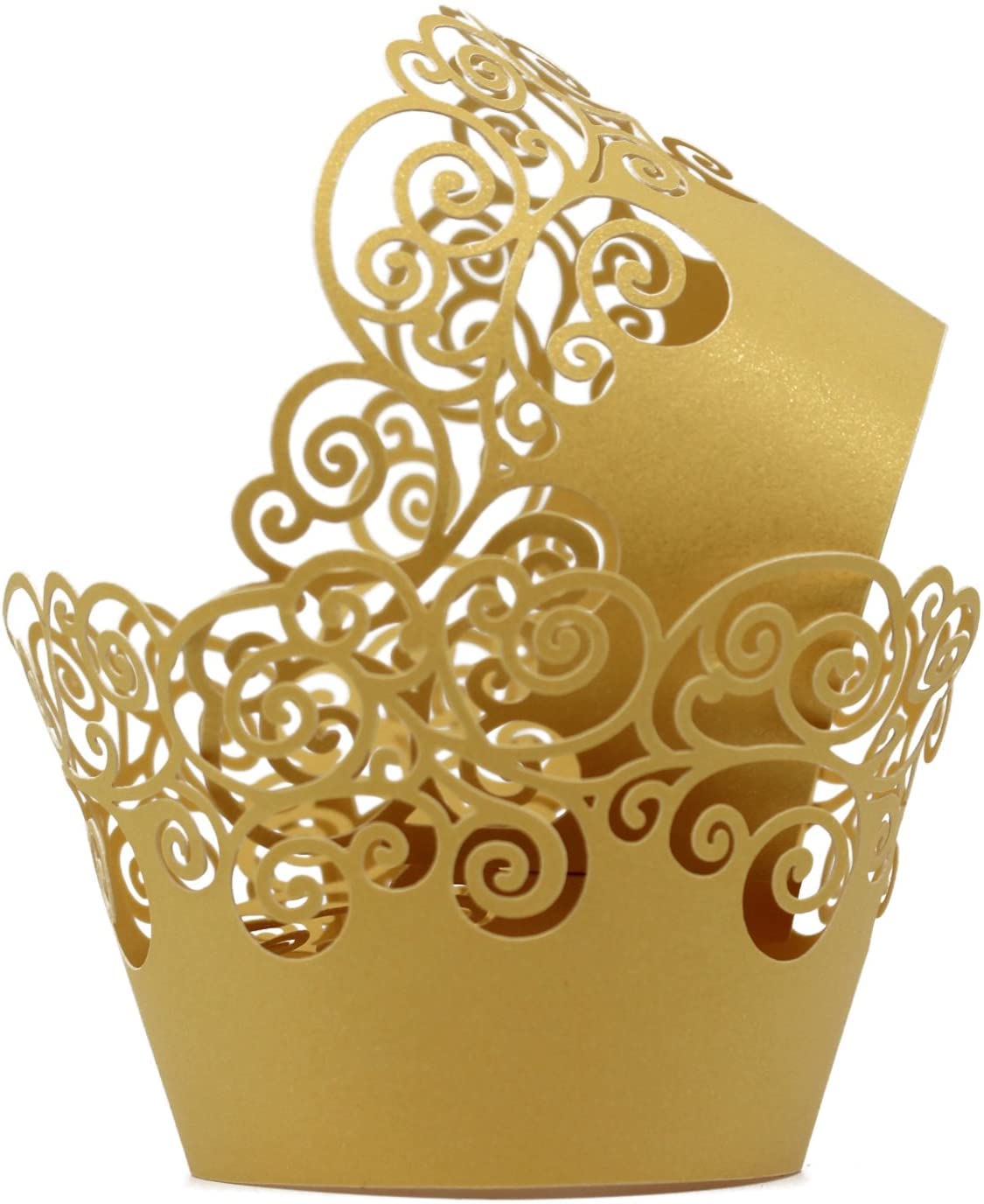 KEIVA Cupcake Wrappers 60 Filigree Artistic Bake Cake Paper Cups Little Vine Lace Laser Cut Liner Baking Cup Muffin Case Trays for Wedding Party Birthday Decoration (Gold)