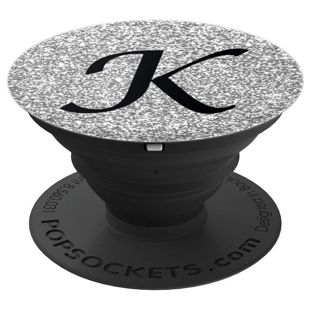 Silver Glamour Monogram Letter K Initial PopSockets PopGrip: Swappable Grip for Phones & Tablets PopSockets Standard PopGrip