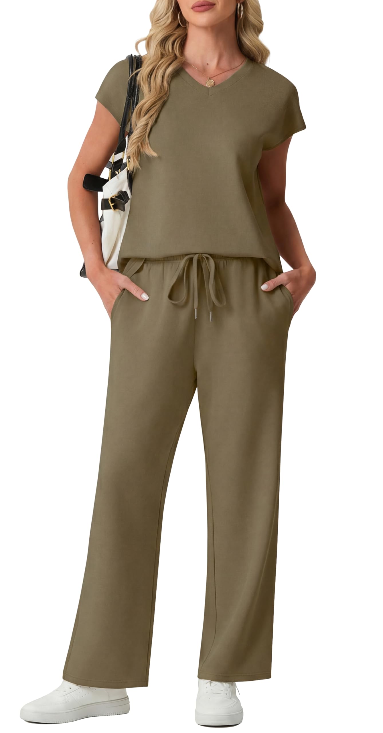 GRECERELLE Trainingsanzug Jogginganzug Damen Sommer Set mit kurzärmligem Loungewear zweiteiliges Outfit für Damen