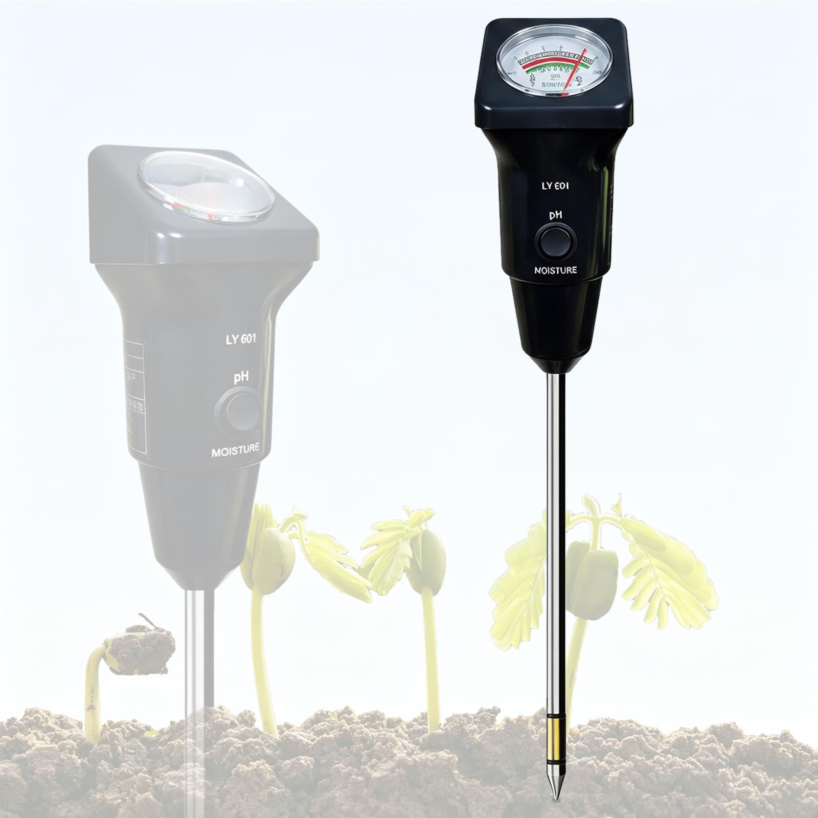 Medidor de pH del suelo 2 en 1, medidor de pH y humedad, electrodo de 255 mm de largo, para plantas, jardín, césped, granja, casa verde