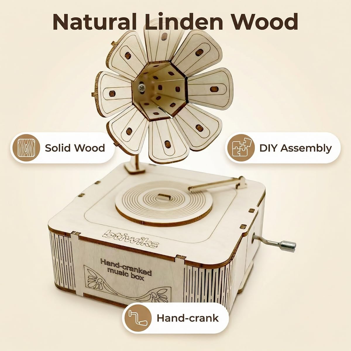 Wooden Assembled Music Box Kit, DIY 3D Puzzle Building Toy for Adults, Creative Handmade Craft Gift