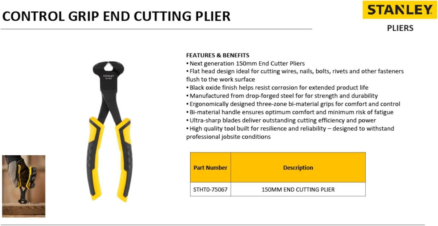 STANLEY Control Grip End Cutting Pliers 150mm STHT0-75067