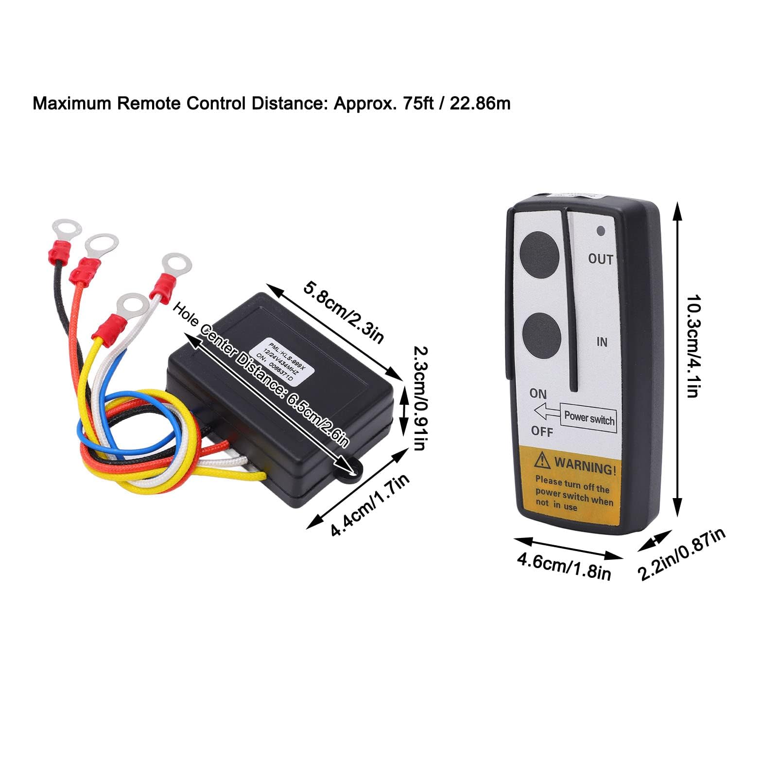 Télécommande Sans Fil Treuil 75 Pieds - DC12V/24V - Récepteur Inclus - Pour Treuil Voiture, VTT, Bateau