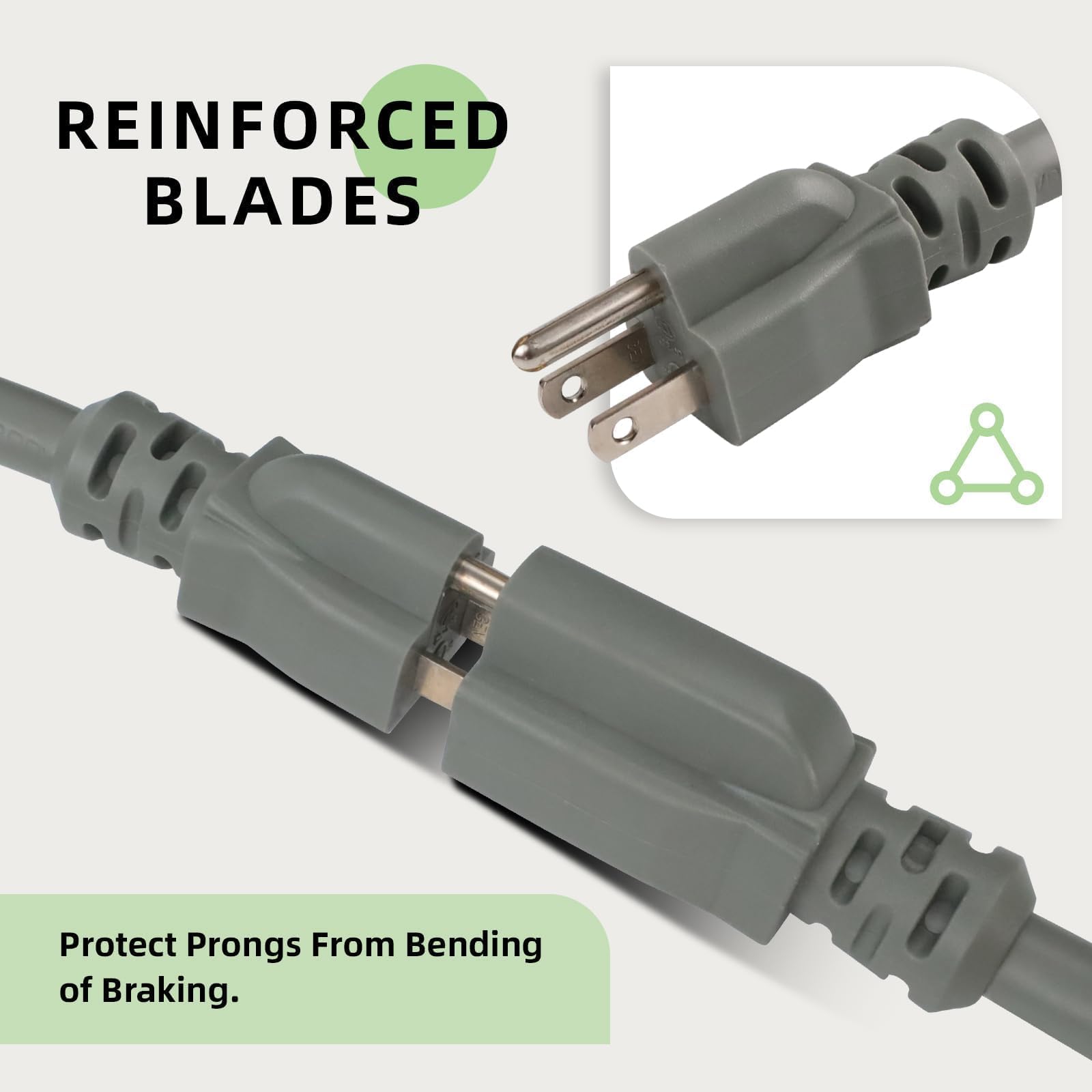 EP - Cable de extensión para exteriores de 25 pies, 12/3 SJTW cable de extensión resistente con enchufe de 3 clavijas, cable de alimentación de 15 amperios para césped, jardín, electrodomésticos, gris
