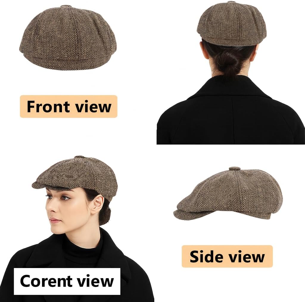 Women’s Wool Blend Tweed Newsboy Cap Stylish Vintage Irish Gatsby Flat Cap Fall & Winter - Image 5