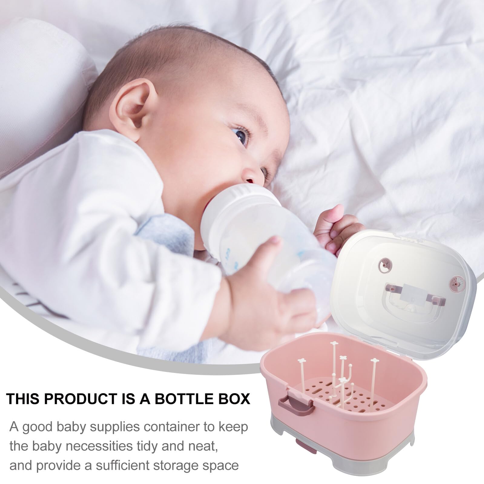KOMBIUDA Babyflaschen Organizer, Tragbare Aufbewahrungsbox aus Pp in Rosa | Großes Fassungsvermögen, für Zuhause und Reisen, für Milchflaschen und Stillzubehör