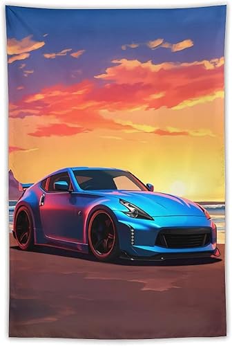 ANMOGID Tapestry Wall Hanging Aesthetic Decoration For Bedroom Living Room Wall Art Tapestries 370z Blue Car Sunset In Y2k Aesthetic 40"x60"