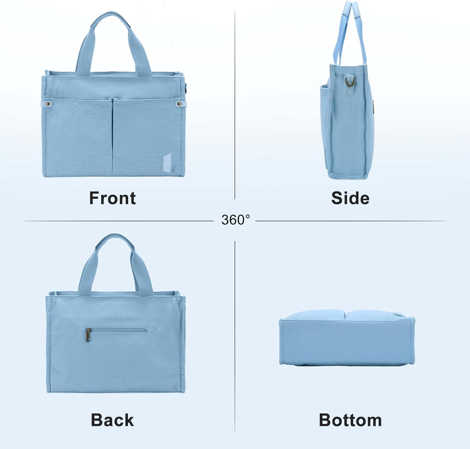 VASCHY Canvas Tote Bag for Women, Casual Sturdy Work Satchel Teachers Tote Purse with Zippers Pockets Crossbody Shoulder Bag