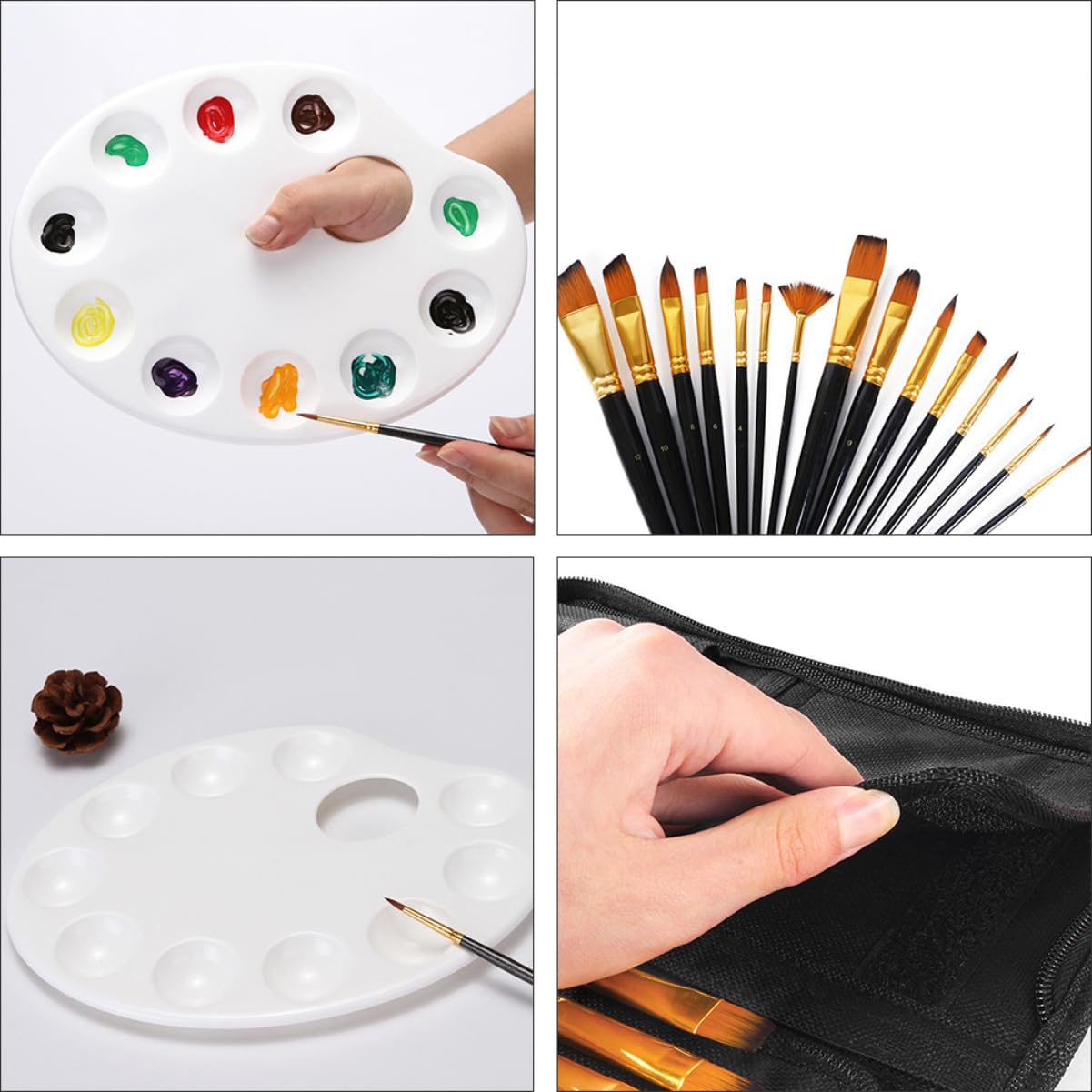 Juego de Pinceles de Arte para Pintar, 16 Piezas, Negro