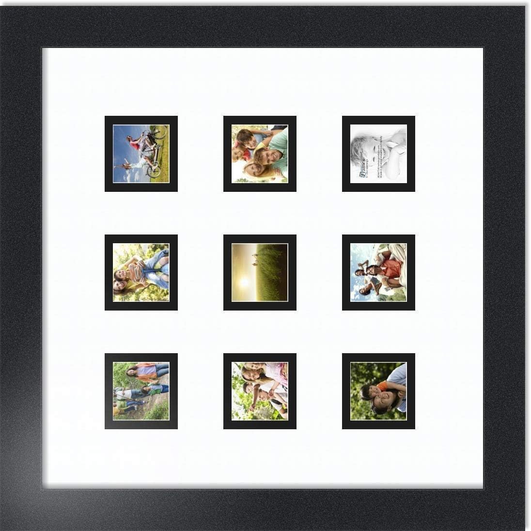 ArtToFrames Collage Photo Frame Double Mat with 9 - 2x2 Openings and Satin Black Frame
