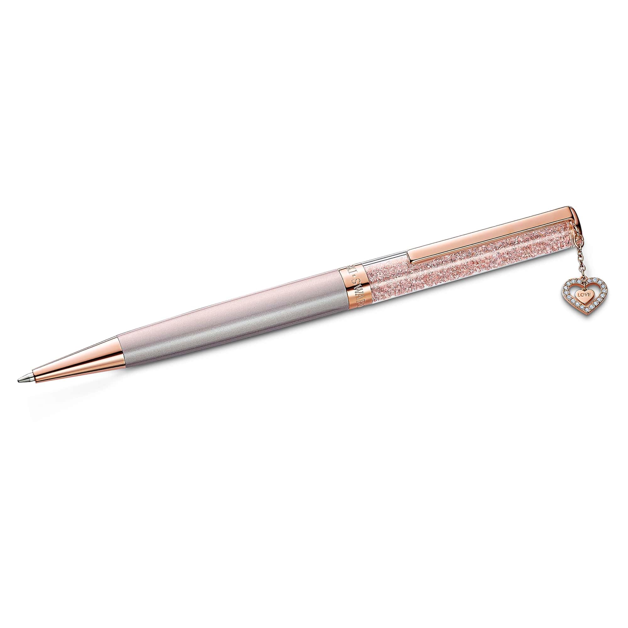 Swarovski 5527536 Crystalline Ballpoint Pen with Heart Shape Charm, 14.3 cm x 1 cm Size, Rose Gold/Pink