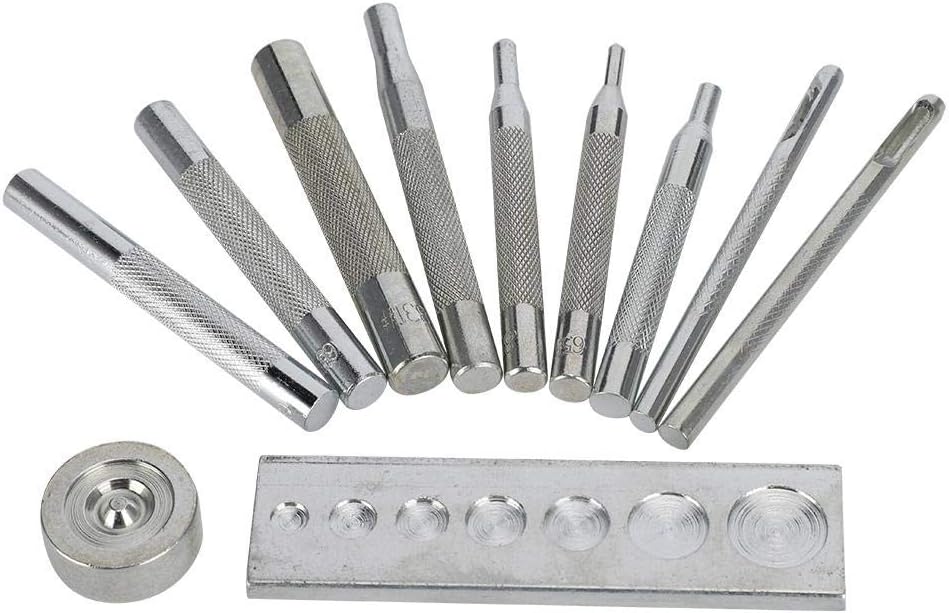 HEEPDD 11Pcs Rivet Setter Kit, Leather Craft Tool Die Punch Snap Rivet