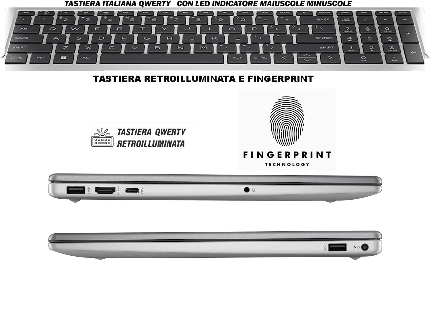 HP 250 G10 Notebook portatile Silver, RAM 16GB, SSD 256GB, Display FullHD 15.6", nuovo processore Intel N200 4 Core da 3,7 GHz, tastiera retroilluminata, fingerprint, Win 11 Pro, pronto All'uso, Ita